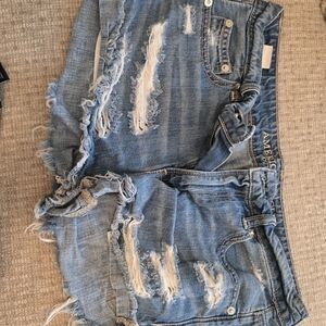 American Eagle Outfitters Blue Distressed Jean Shorts